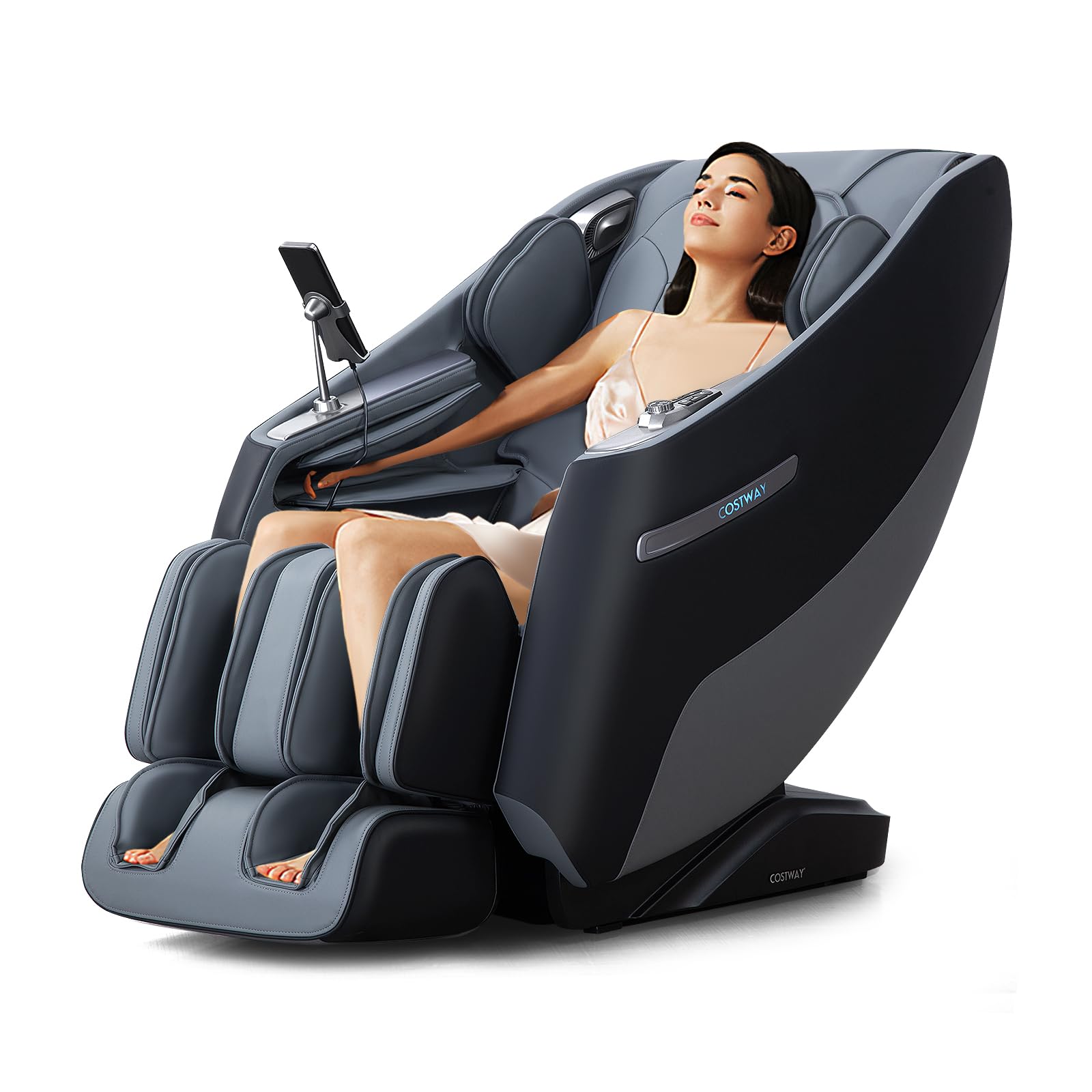 COSTWAY Sillón de Masaje de Cuerpo Completo, Silla Shiatsu con Calefacción de Cintura y Masaje con Bolsa de Aire, Rodillos para Pies,Detección Automática de Hombros,Control Remoto y 12 Modos (Negro)