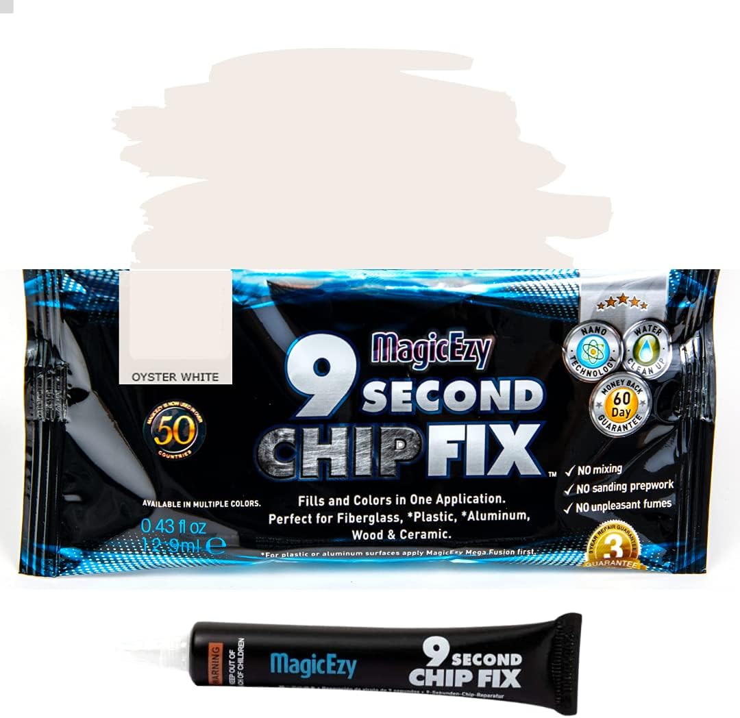 MagicEzy 9 Second Chip Fix - (Oyster White) - All-in-One Fiberglass Repair Filler for Boats and Fiberglass Gelcoat - Strong Marine Epoxy Putty - Lifetime Durability