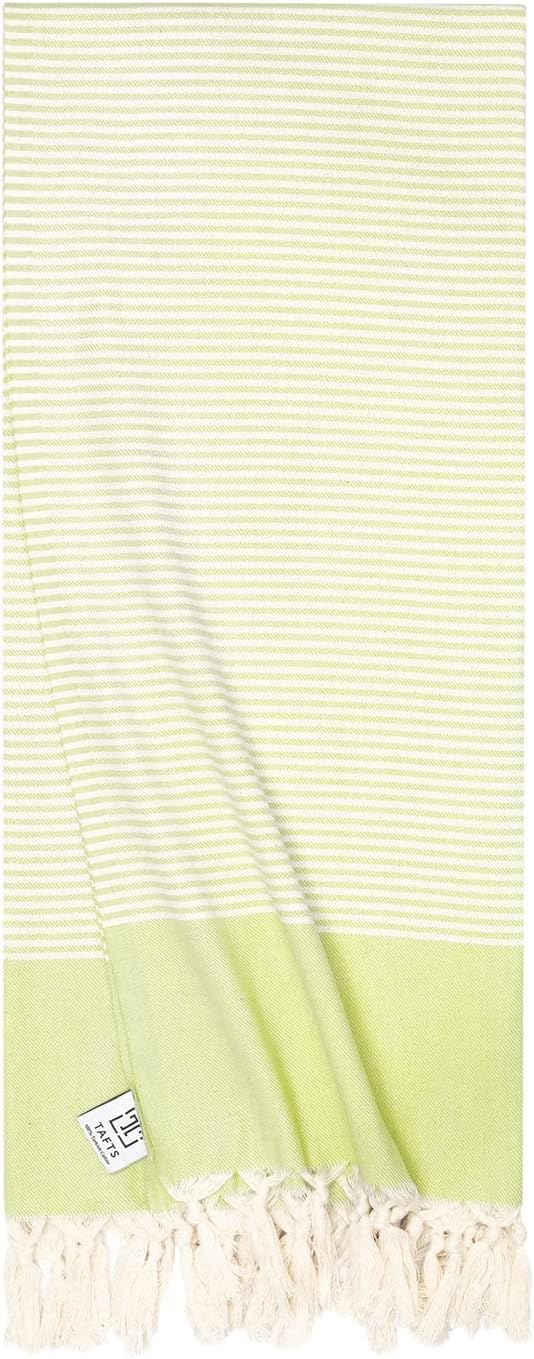 Tafts Home Striped Turkish Beach Towel (39 x 71) - Prewashed Turkish Towels, 100% Long Staple Cotton - Super Absorbent, Quick Dry Towels and Ultra Soft - No Shrinkage - Super Stylish - (Green)