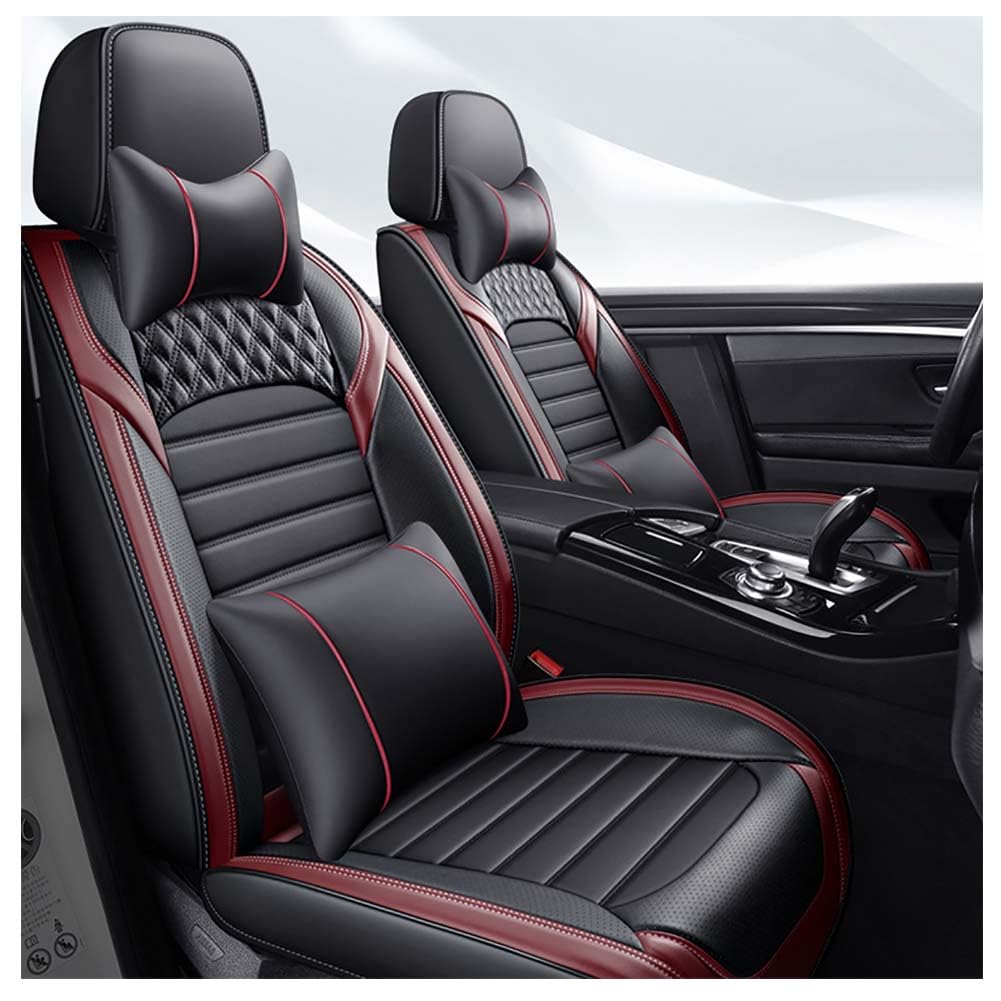 Juego Fundas Asiento Coche Cuero para Jeep Patriot SUV 2011-2026, Impermeable Cubreasientos Delanteros Traseros Protectores Interior Accesorios,F/Black-Red-Deluxe Edition