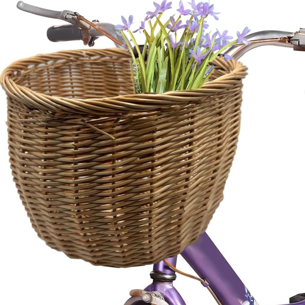 Virsus Cestino Bici in Vimini 1861, misura 29x23x25 cm, Cesto Multiuso intrecciato colore Marrone Chiaro con Cinturini in Pelle Regolabili, Portaoggetti, Trasporto Spesa, Oggetti