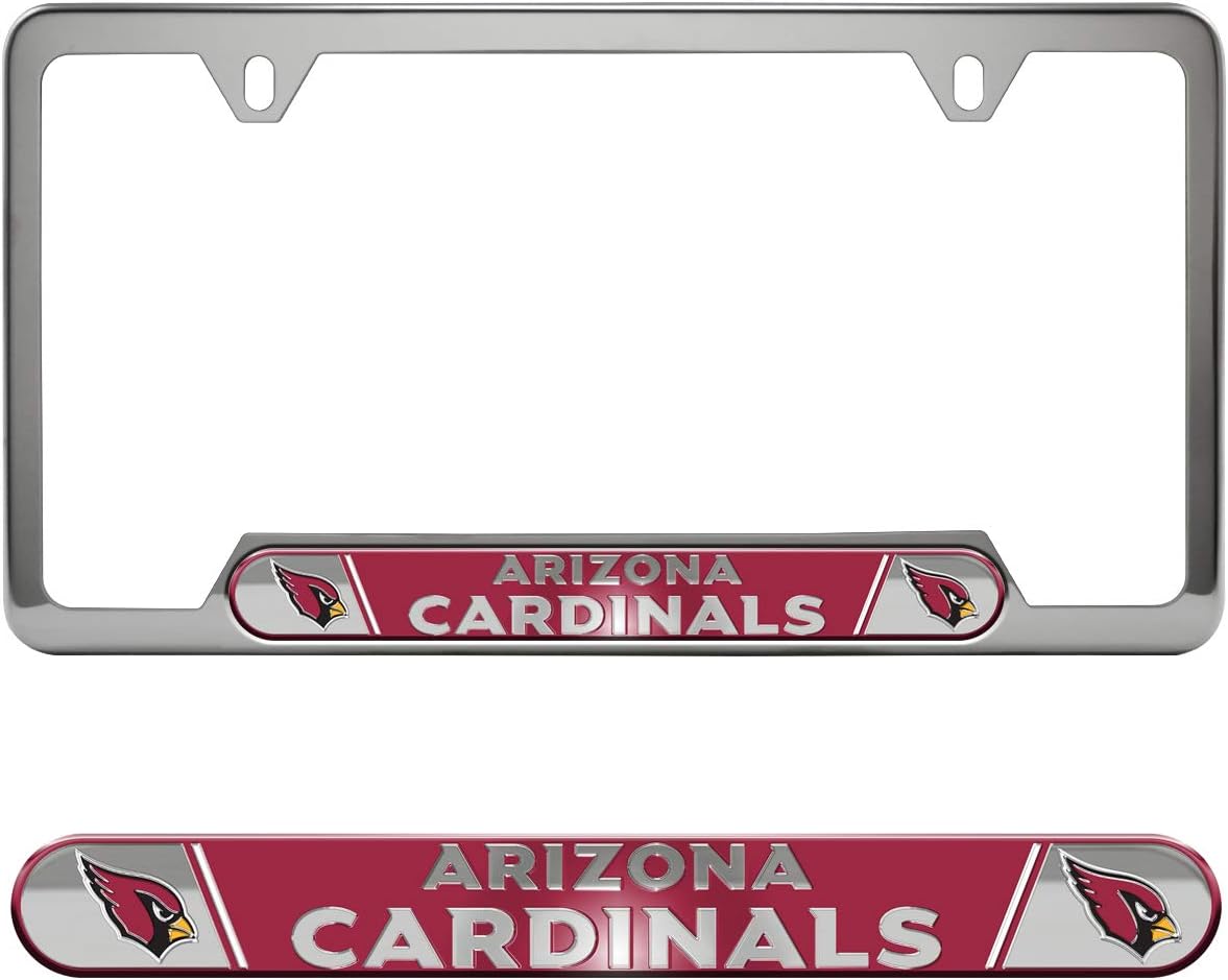 FANMATS NFL Embossed License Plate Frame, Stainless Steel Frame with Stamped Aluminum Team Logo Inserts, 6.25in x 12.25in