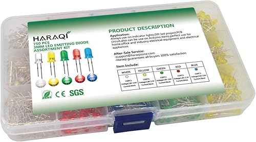 Miniatura 7 de haraqi Kit surtido de diodos emisores de luz LED de 0.118 in, diodo difundido de bajo voltaje para circuito de PCB DIY, luces indicadoras