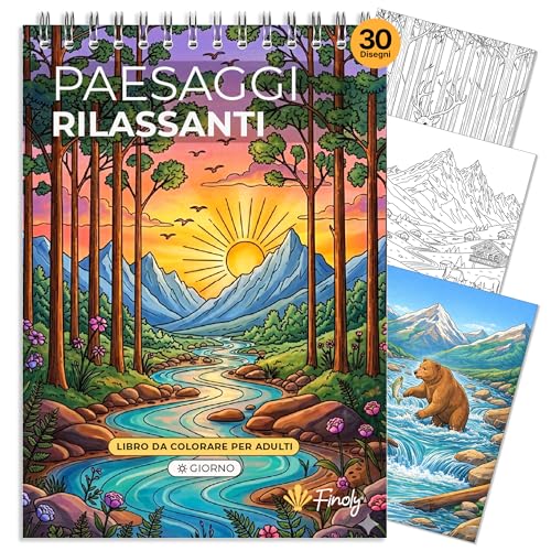 Finoly Libri da Colorare per Adulti Paesaggi A4 Riduce lo Stress | Album da Colorare per Adulti Principianti e Esperti | Libro Mandala Mindfulness Inchiostro Non Che Trapassa