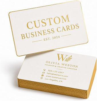 Custom Business Cards, 500GSM 21PT Cotton Paper, Thick & Premium, Gold Foil/Deboss/Text,Gilded Edges, Luxury Professional Cards 200 PCS Front & Back Gold Foil+Foil Edge