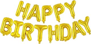 Mcolour Balloon - Helium Balloons For Birthday, Happy Birthday Balloon Banner Bunting 16 inch (Letters), Foil Balloons Party Decor, Set Of 13, (Gloden)