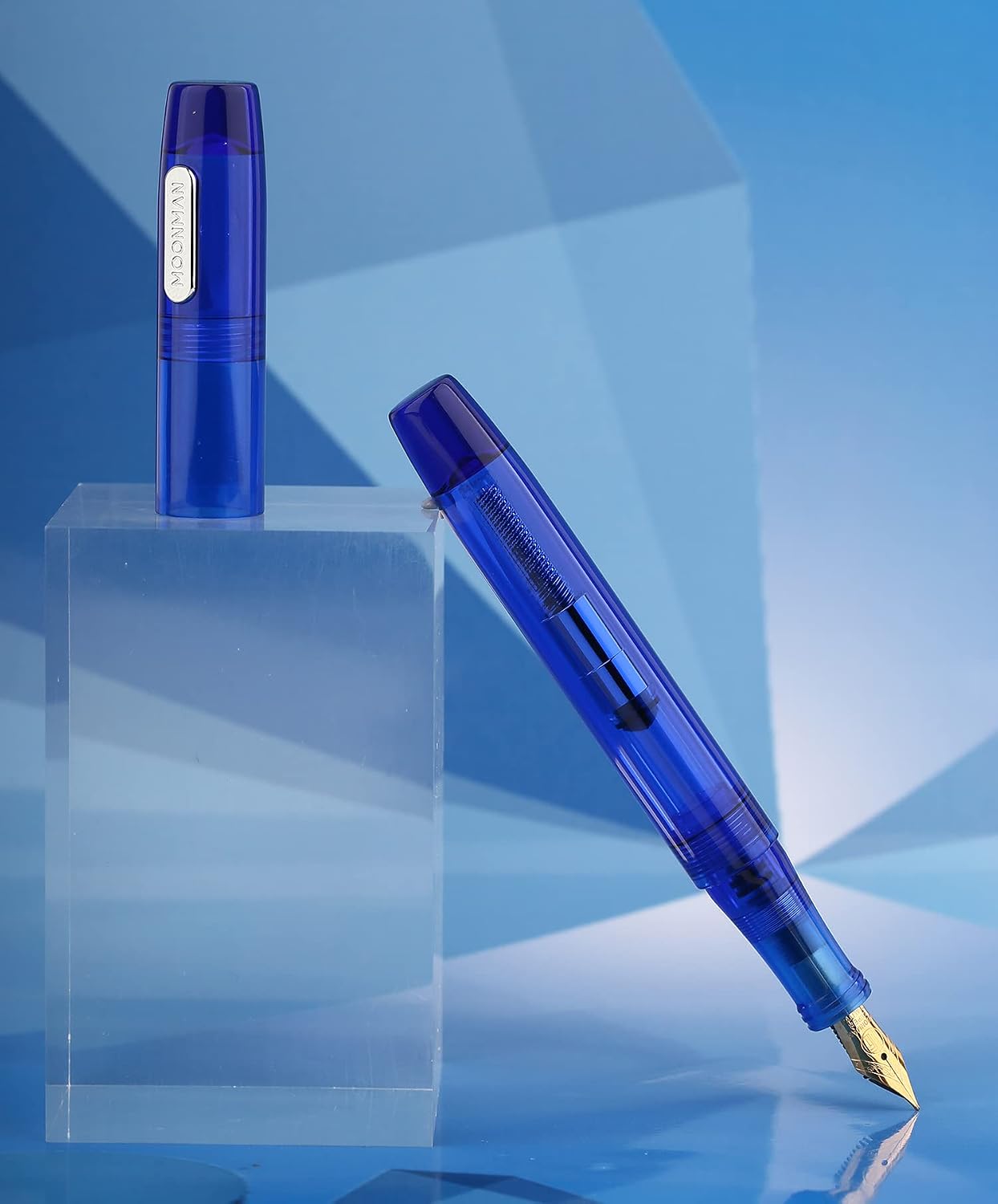 C3 Eye Dropper Filling Fountain Pen Extra Fine Nib with Ink Converter, Transparent Blue Acrylic Writing Pen Set with Box