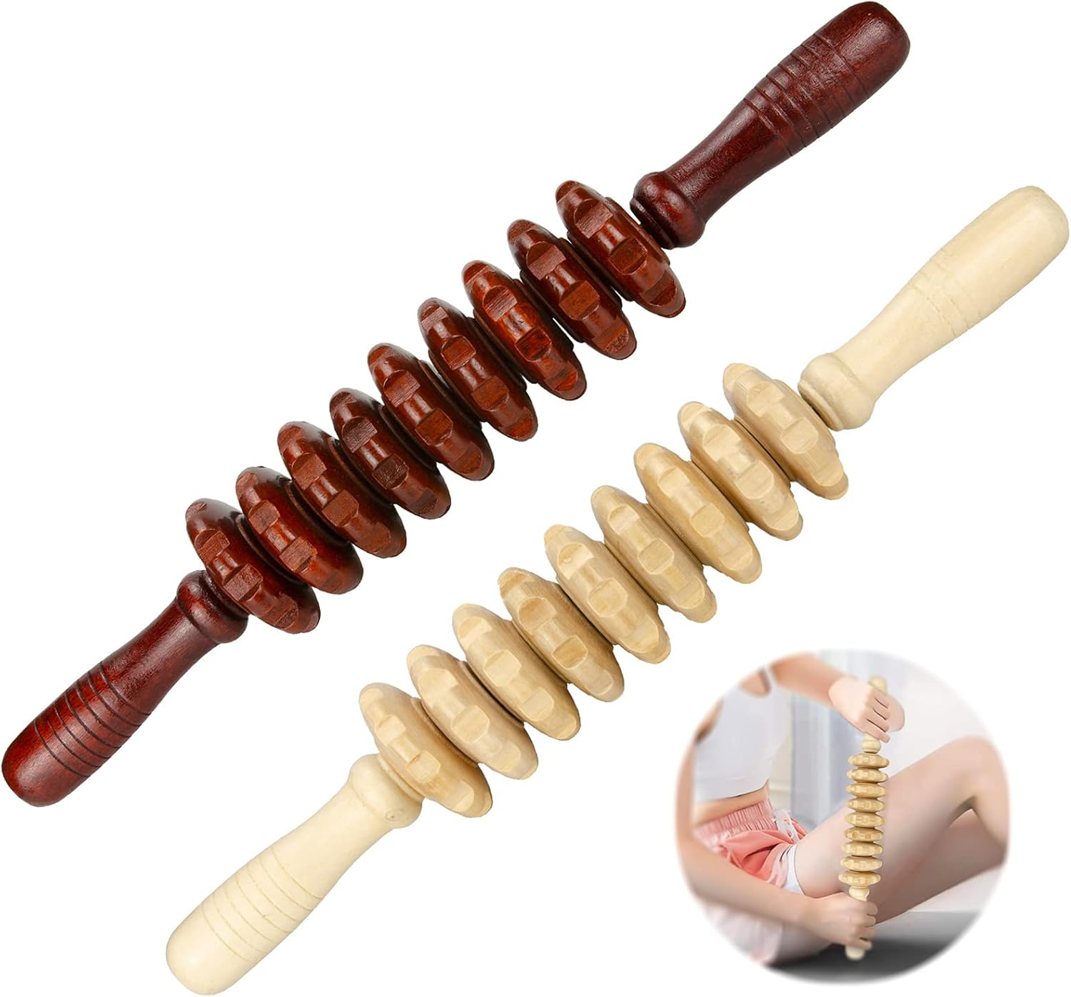 2 Pcs Wood Massage Roller Stick, Cellulite Muscle Roller Stick for Athletes, Trigger Point Manual Massage Stick for Sore Muscle Pain Relief & Recovery, Tightness, Soothing Cramp : Health & Household