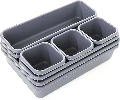 8 PCS Clear Plastic Drawer Organizers Set, 3-Size Versatile Bathroom and Vanity Drawer Organizer Trays, Storage Bins for Makeup, Bedroom, Kitchen