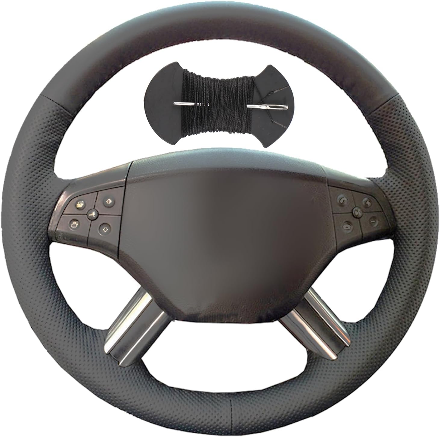 Car Steering Wheel Cover Microfiber Leather Stitch Wheel Wrap Fit for Mercedes Benz W164 M-Class ML350 ML500 2005 2006 X164 GL-Class GL4,Black