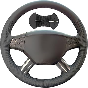 Car Steering Wheel Cover Microfiber Leather Stitch Wheel Wrap Fit for Mercedes Benz W164 M-Class ML350 ML500 2005 2006 X164 GL-Class GL4,Black