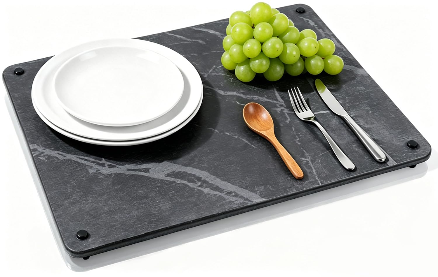 Abtropfmatte aus Steinstein für die Arbeitsplatte, erhöhte, schnell trocknende rutschfeste Steinmatte mit Füßen, 45,7 x 35,6 cm, Kieselgur für Geschirr, Glaswaren, Teller und heiße Töpfe (grau)