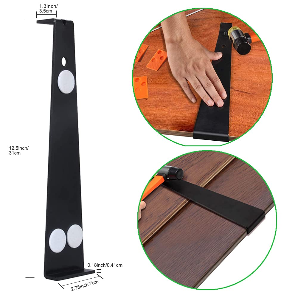 Kit de instalación de suelos de madera laminada con 40 espaciadores, mazo de doble cabeza, bloque de roscado y barra de tracción (naranja)