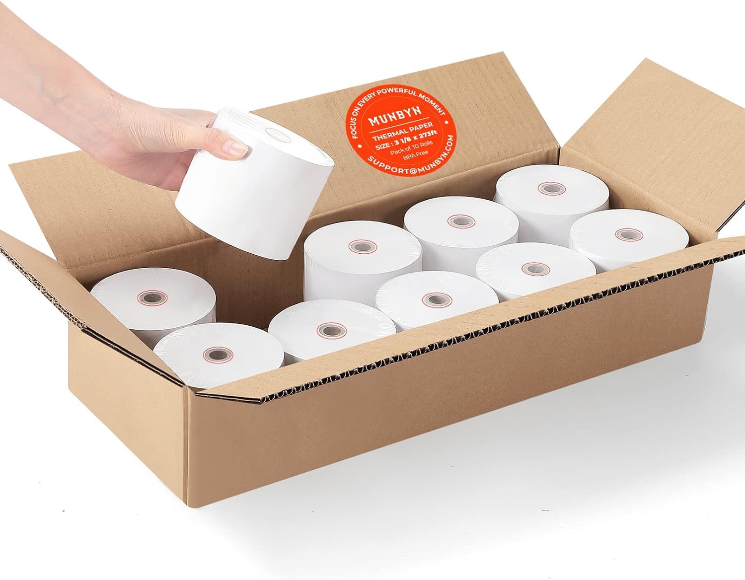 MUNBYN Rollos Papel Térmico 80 mm x 80 mm x 80 m, Rollo Termico de primera para Epson, NetumScan, impresora de recibos de 80 mm y registro POS cuadrado, libre de BPA y certificado FSC [10 Rollos]