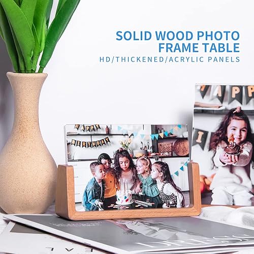 Miniatura 7 de wavamawa Juego de 2 portarretratos de madera de 4 x 6 pulgadas con base de madera de haya y cubierta de vidrio orgánico HD para mesa o escritorio,