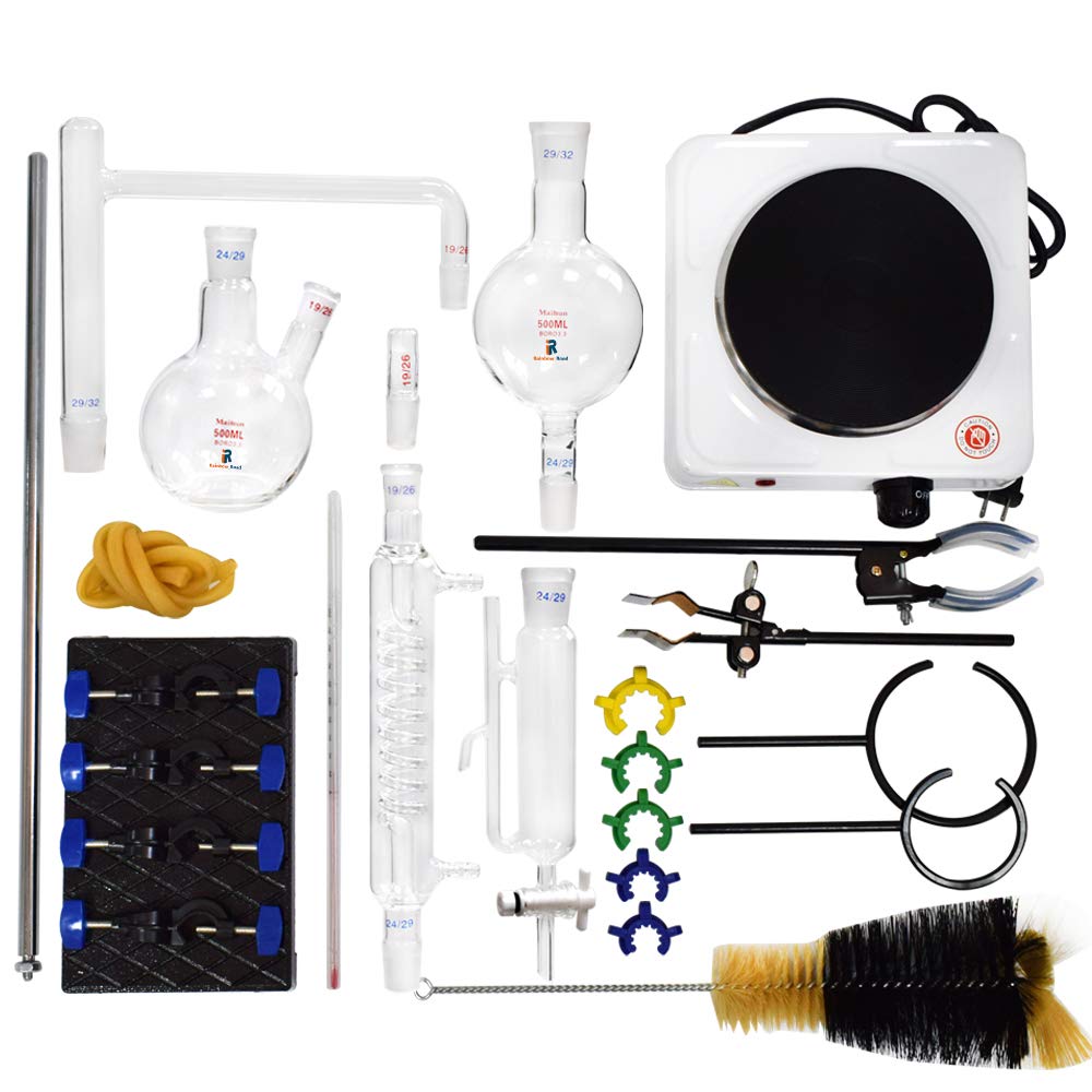 500 ml Destillationsgerät für ätherische Öle Laborglas-Kits Dampf-Wasserdestillations-Reinigungskits zur Destillation von ätherischen Ölen bei der Wasserdestillation zu Hause (500ml)