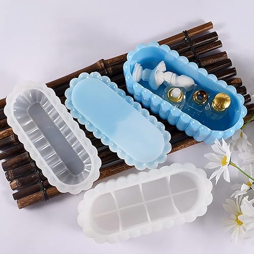 Miniatura 2 de Voyyphixa 2 moldes ovalados de resina con tapa, contenedor de almacenamiento rectangular, molde de silicona para fundición de resina, moldes de