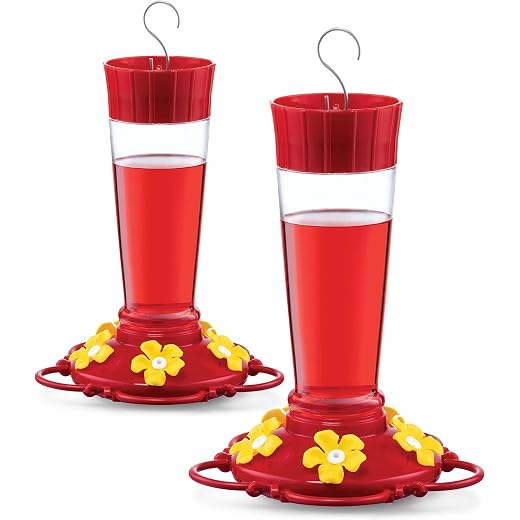 Hummingbird Feeder 16 oz [Set of 2] Plastic Hummingbird Feeders for Outdoors - Humming Bird Feeders - 10 Feeding Ports - Wide Mouth for Easy Filling/2 Part Base for Easy Cleaning