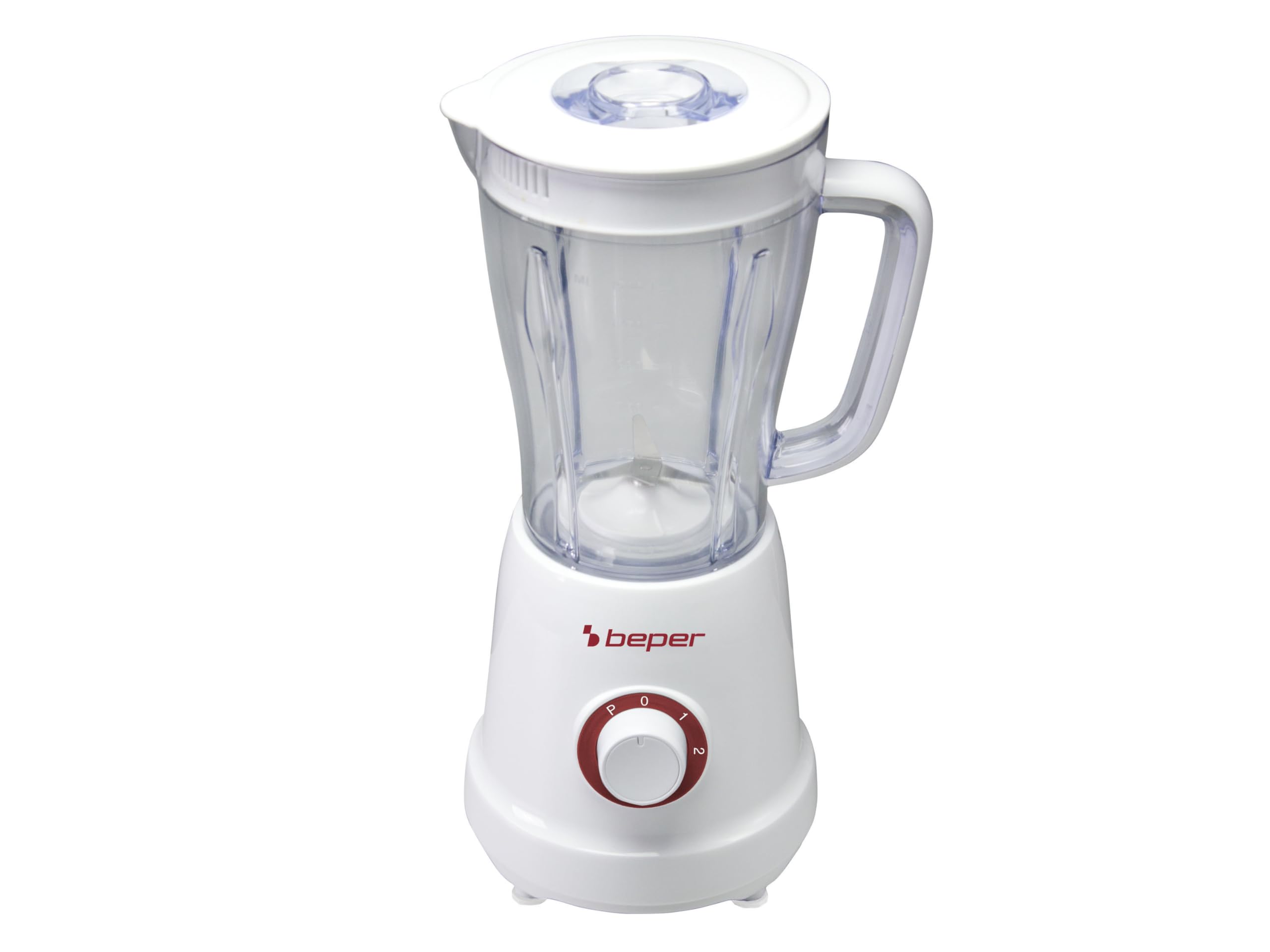 BEPER P102FRU500 Batidora 1,5 L, 500 W, 4 Cuchillas Acero Inoxidable Desmontable,2 Velocidad y Función Pulse, Tapa con Agujero, Base antideslizante, Rojo