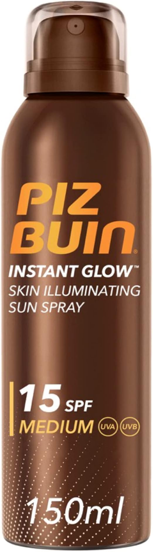 Piz Buin, Spray Solare Illuminatore della Pelle, Instant Glow, 15 SPF, Protezione Solare Media, Assorbimento Rapido, Non Contiene Autoabbronzante, 150 ml