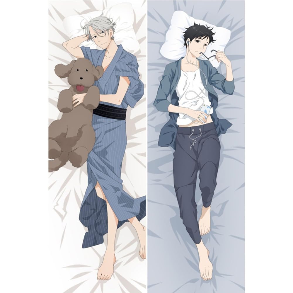 Anime Body Pillow Case 20" X 59", Katsuki Yuri Peach Skin Double-Sided Hugging Body Throw Pillow Cover Cartoon Game Anime Boy Cushion Cover for Anime Fans Gift(B)