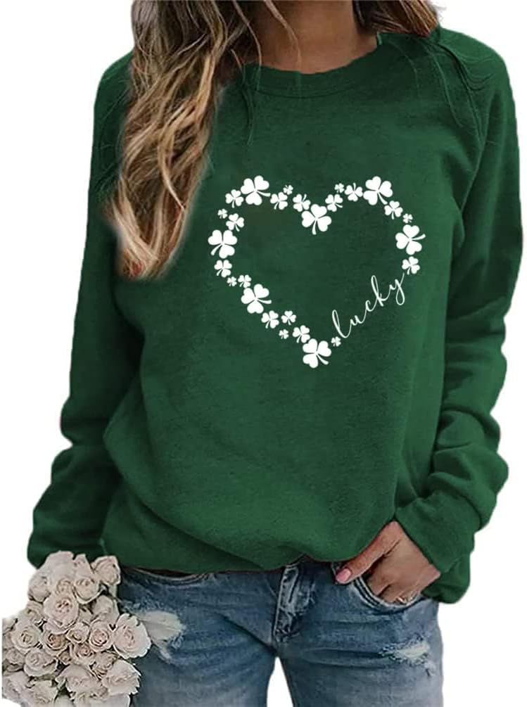 Yimoya St Patricks Day Sweatshirt Women Lucky St Patty Day Shirt Long Sleeve St Patricks Graphic Tops