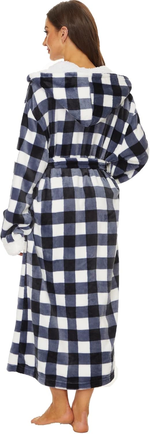 Devirld Plush Robes for Women, Womens Robe Long Fleece Fuzzy Bathrobe Hooded Warm Soft Fluffy Bathrobes - Image 2