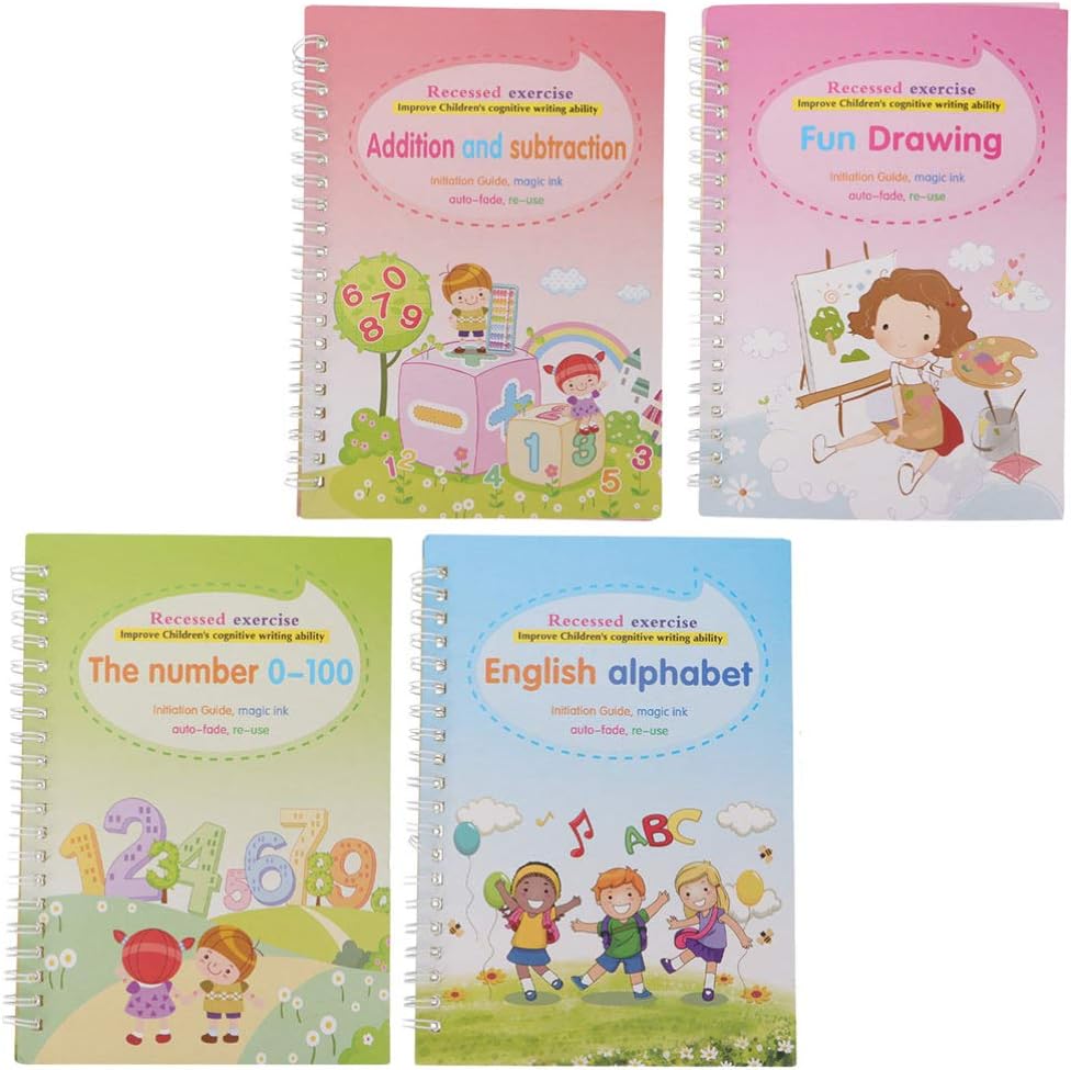 NUOBESTY 4pcs Handwriting Workbooks for Kids Alphabet Number Drawing Practice Copybook Premium Paper Handwriting Copybook for Children