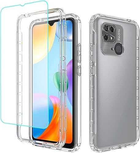 Funda transparente compatible con Xiaomi Redmi 10C 220333QBI con protector de pantalla de vidrio templado, bonito protector de cristal a prueba de