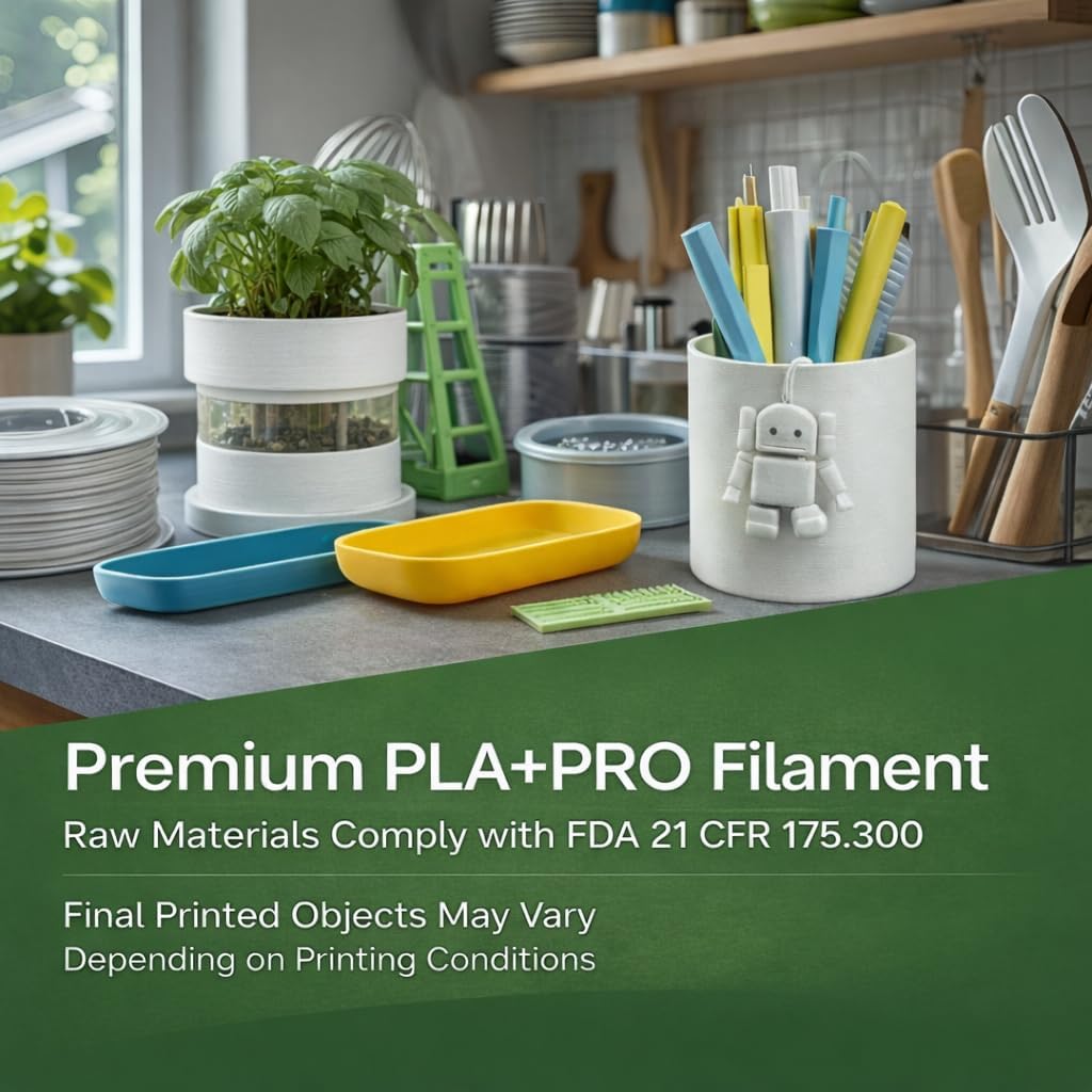 PLA Filament 1.75mm PLA+PRO Bundle 2 Pack-White PLA+ 3D Printer Filament 1kg Each, Made with Food-Contact Compliant Raw Materials, Strong Layer Adhesion, High-Speed 60-500mm/s Printing