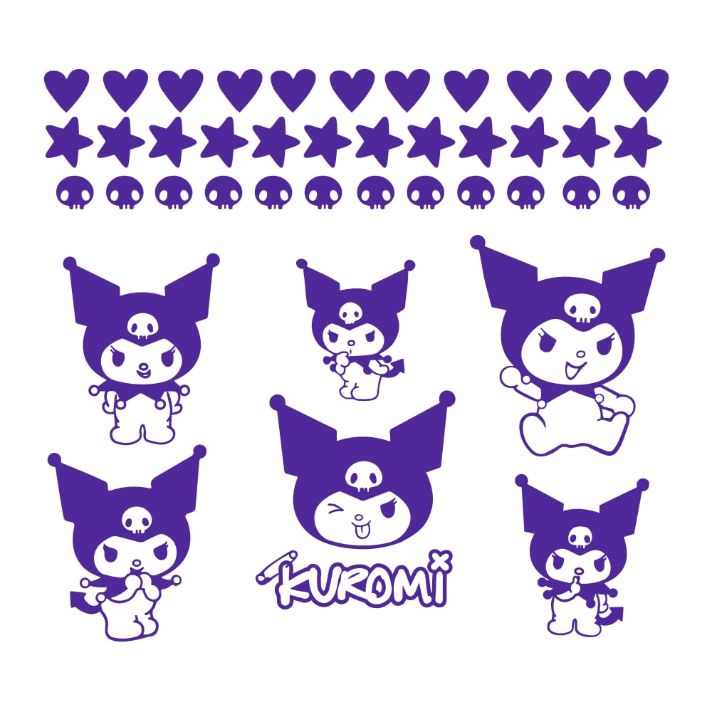 Vinyl Wall Art Decal - Kuromi - 7" x 9" Each - Trendy Cool Fun Anime Inspiring Design Sticker for Home Kids Room Playground Gaming Room Playroom Comics Storefront Decor (Purple)