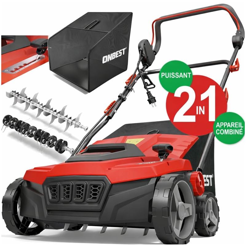 Scarificateur Aérateur de pelouse électrique 2 en 1 1800 watts Largeur travail 38cm