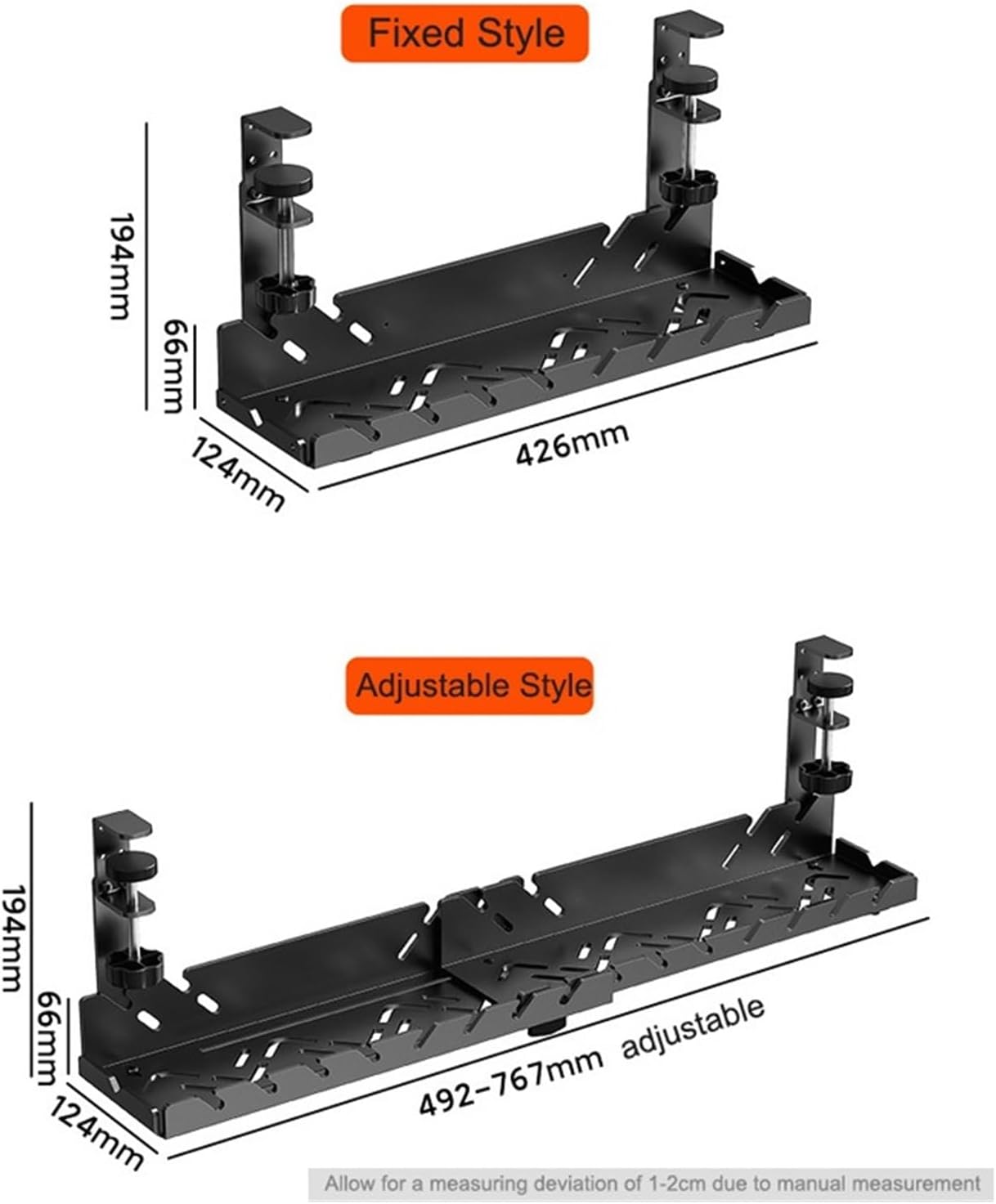 Under Desk Cable Management Tray No Drill No Screws Cable Tray With Clamp For Wire Organizers No Damage To Desk For Office(Transparent)