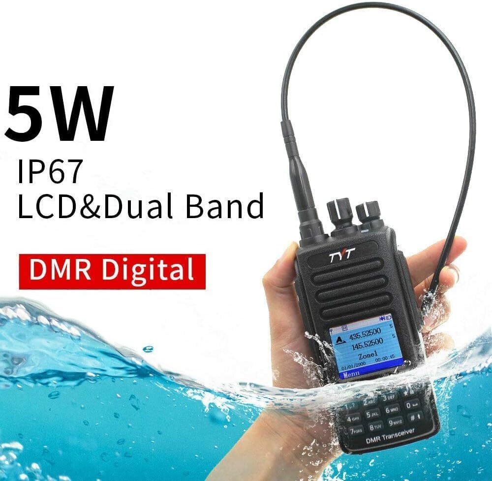 TYT MD-UV390plus 5W Digital Dual Band VHF UHF DMR Radio Waterproof IP67 Walkie Talkie with Programming Cable