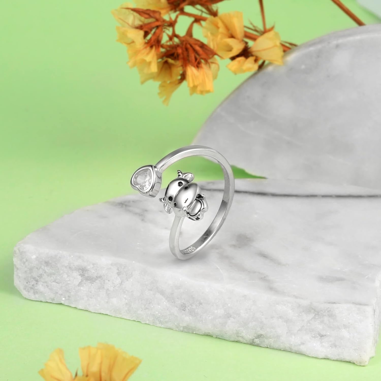 Sterling Silver Cat/Pug/Corgi/Panda/Axolotl/Cow/Mushroom Rings : Adjustable Cute Animal Hypoallergenic Ring Jewelry Gift for Women Daughter