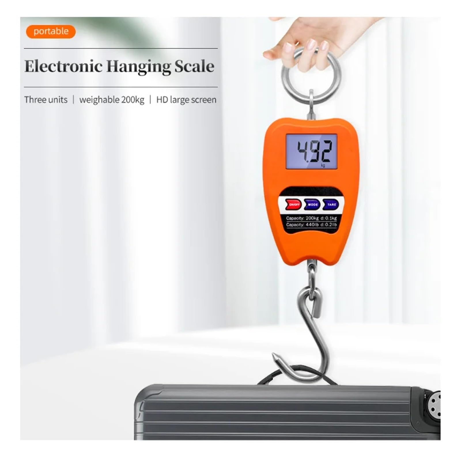 Bilancia sospesa digitale con custodia in alluminio pressofuso, peso mini gru portatile da 50/200/300 kg con gancio Breve tempo di risposta(300kg Black)