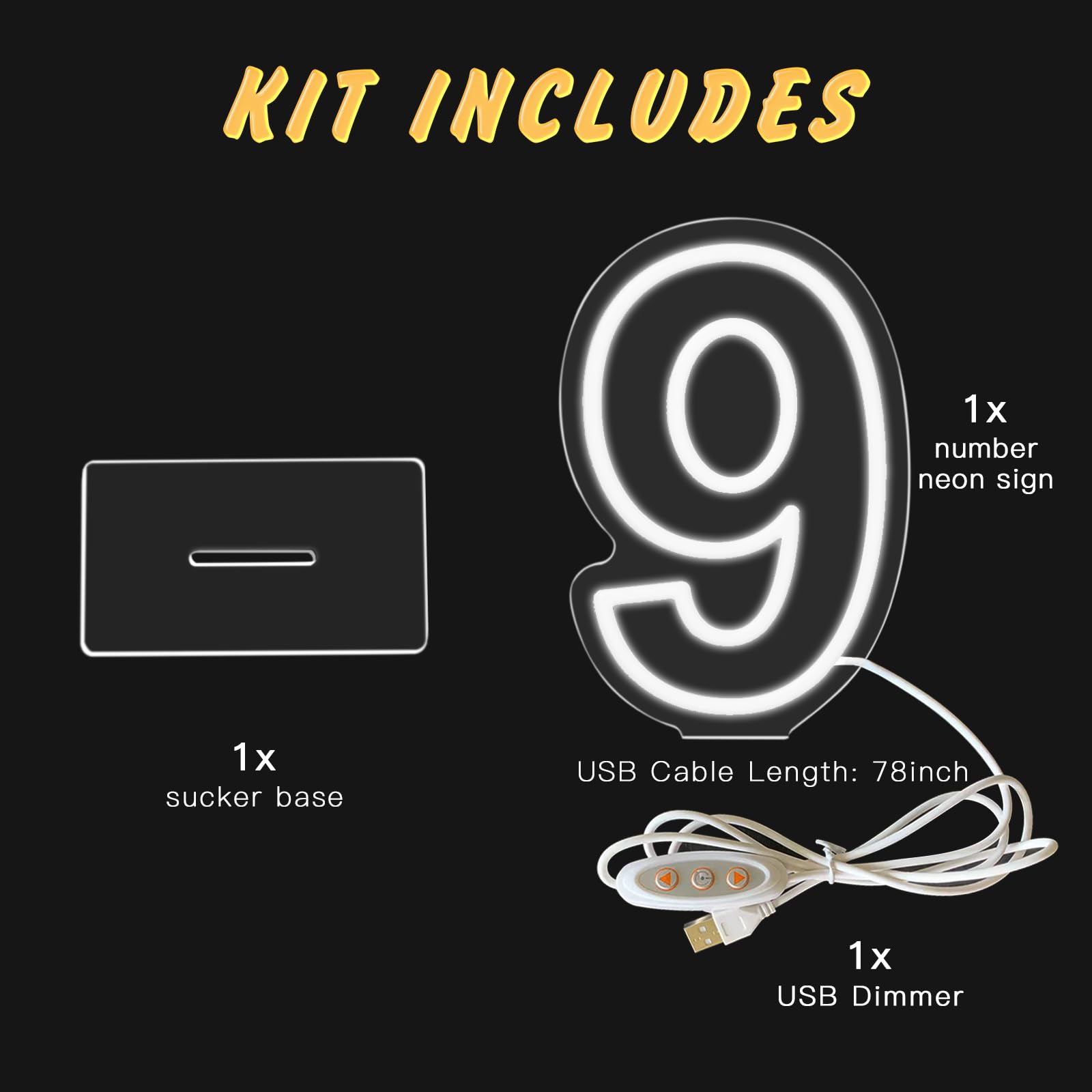 YALLOVE Neon Sign Number 9, 9.8 inches Height USB Powered Night Light-up Numbers for Birthdays Decor Party Anniversary - Image 2