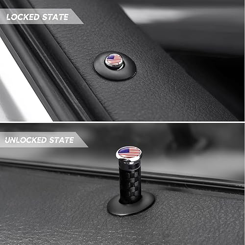 Miniatura 5 de BELOMI 4 pomos de bloqueo de puerta de automóvil, cubiertas de pasador de bloqueo automático de fibra de carbono, cubiertas decorativas para pernos