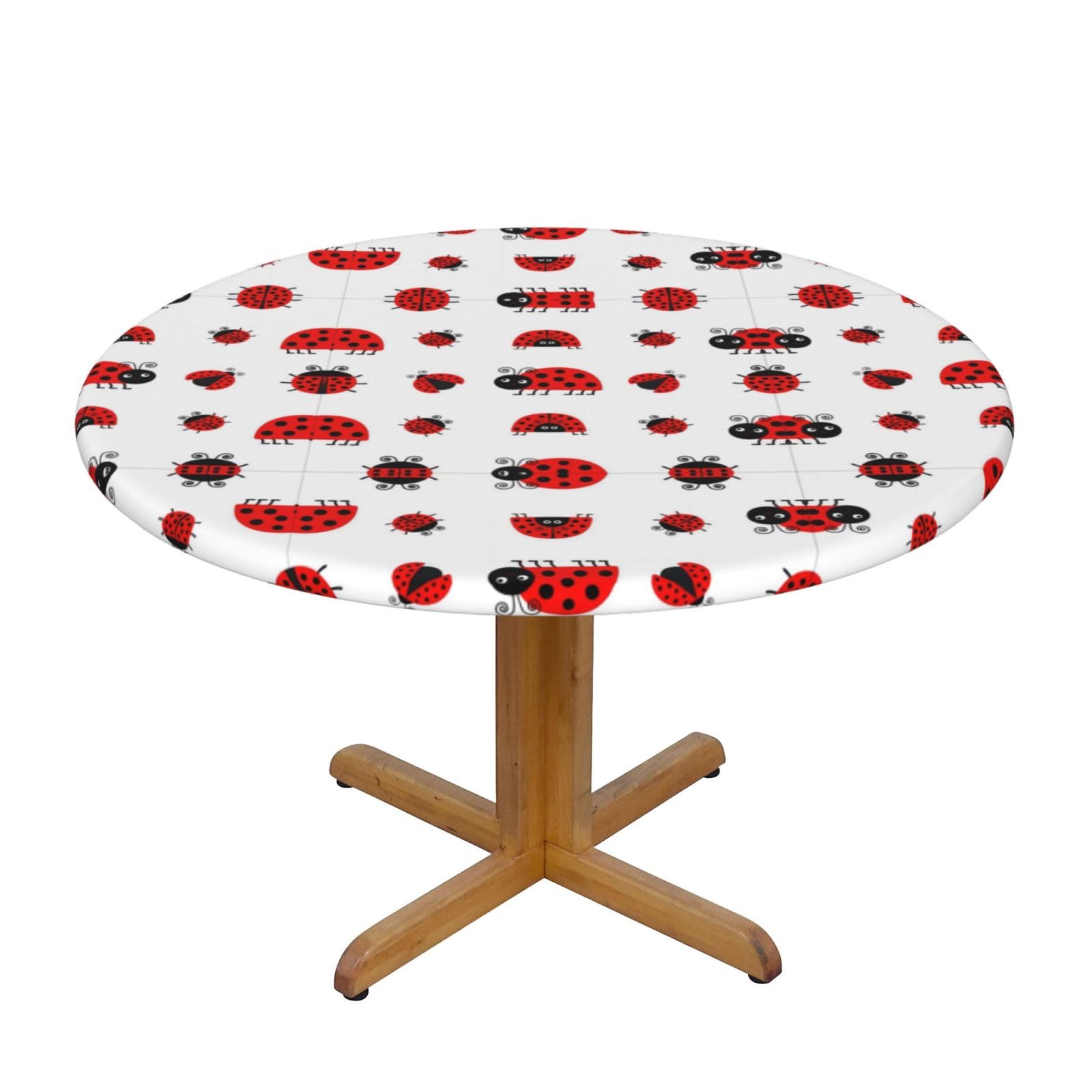 ZQYTGFDC Red Ladybug S Decorative Round Tablecloth Waterproof Anti Stain Oil Proof Size for 40 50 inch