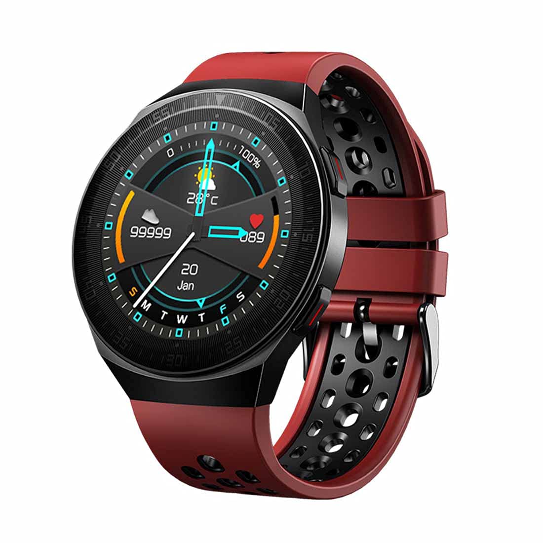 Inteligentny zegarek, monitor aktywności serca, krokomierz, stoper, ekran dotykowy 3,5 cm, wodoszczelność IP67, licznik kroków, do systemu Android iOS, unisex czerwony