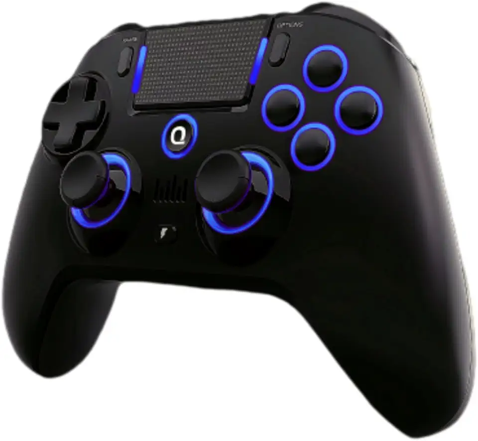 QRD N5 Wireless Controller for PS4 Pro Slim PS3 PS2 Steam Deck PC Windows Mac iOS Android TV Box, Halleffect Gamepad Joystick with 3.5mm Audio Port+Speaker+Mic, Macro N1+N2, Turbo Speed Up, N5-AB04