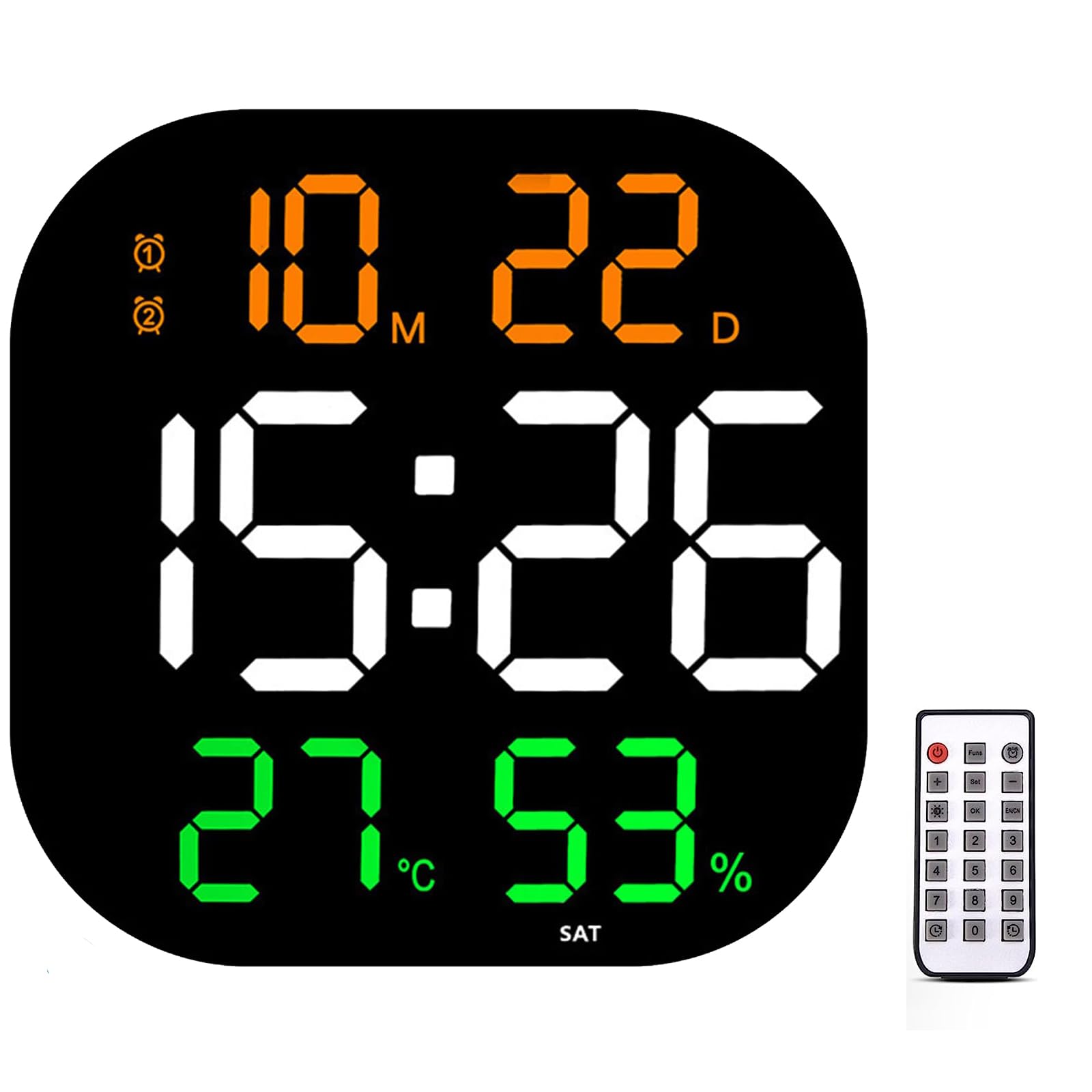 Beauenty 13" Large Digital Wall Clock, LED Digital Alarm Clock,10 Level Adjustable Brightness Digital Alarm Clock with Temperature,Calendar, Date, 12/24H, Digital Clock Wall Mounted, 2 Alarm