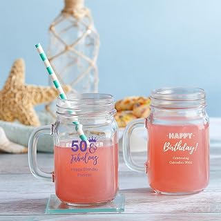 Kate Aspen - Brandclub - Kate Aspen Personalized 12 oz. Mason Jar Mug with  Lid - 36pcs/Black - Drinking Glasses and DIY Favor Decor for Milestone  Birthday Party with Customized Designs Text Lines