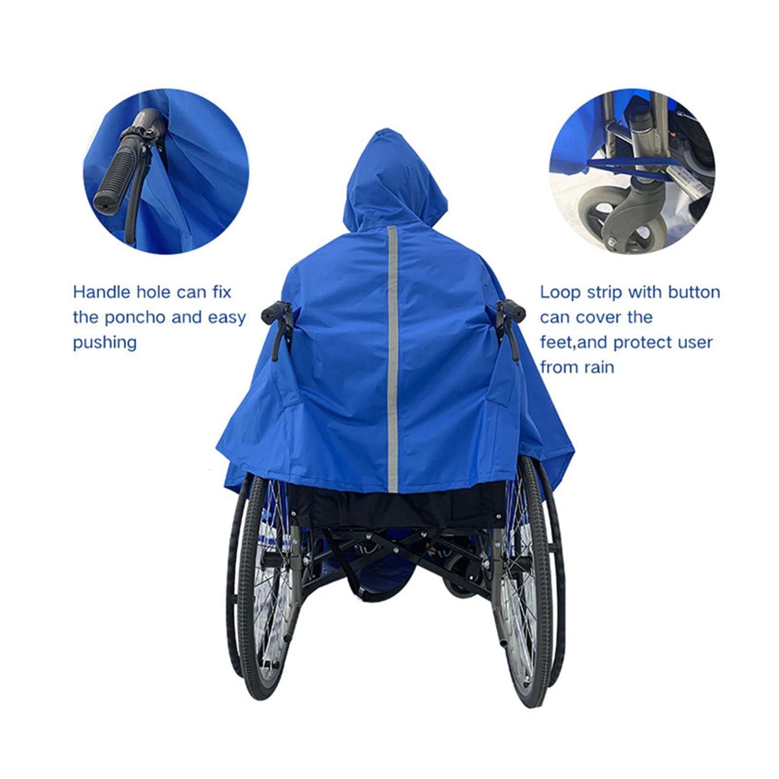Poncho impermeable para silla de ruedas con capucha, suave y resistente al desgarro, cubierta de lluvia reflectante de seguridad gris para silla de ruedas