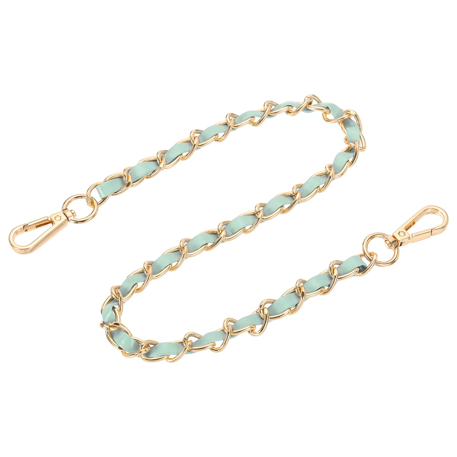 sourcing map Purse Chain Strap, 24 Inch Leather Iron Flat Chain Handbag Chains Purse Straps with Buckles for Shoulder and Cross Body Bags (Light Green Strap + Gold Chain)