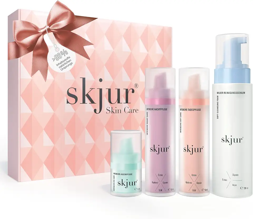Skjur – Anti-Aging Gesichtspflege Set Damen für empfindliche Haut – Geschenke für Frauen – 4 Kosmetikprodukte mit Ectoin & Glycoin – Face Care Geschenkset – Beauty Set – vegane Skincare