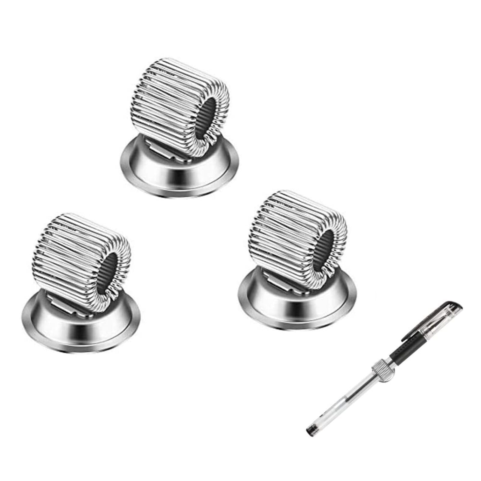 3pcs Strong Magnetic Single Pen Holders Organizer Clips with Adjustable Spring Loop Fit for Any Size Pens Removable Push Pins on Refrigerator, Whiteboard, Erase Board and Bulletion Board