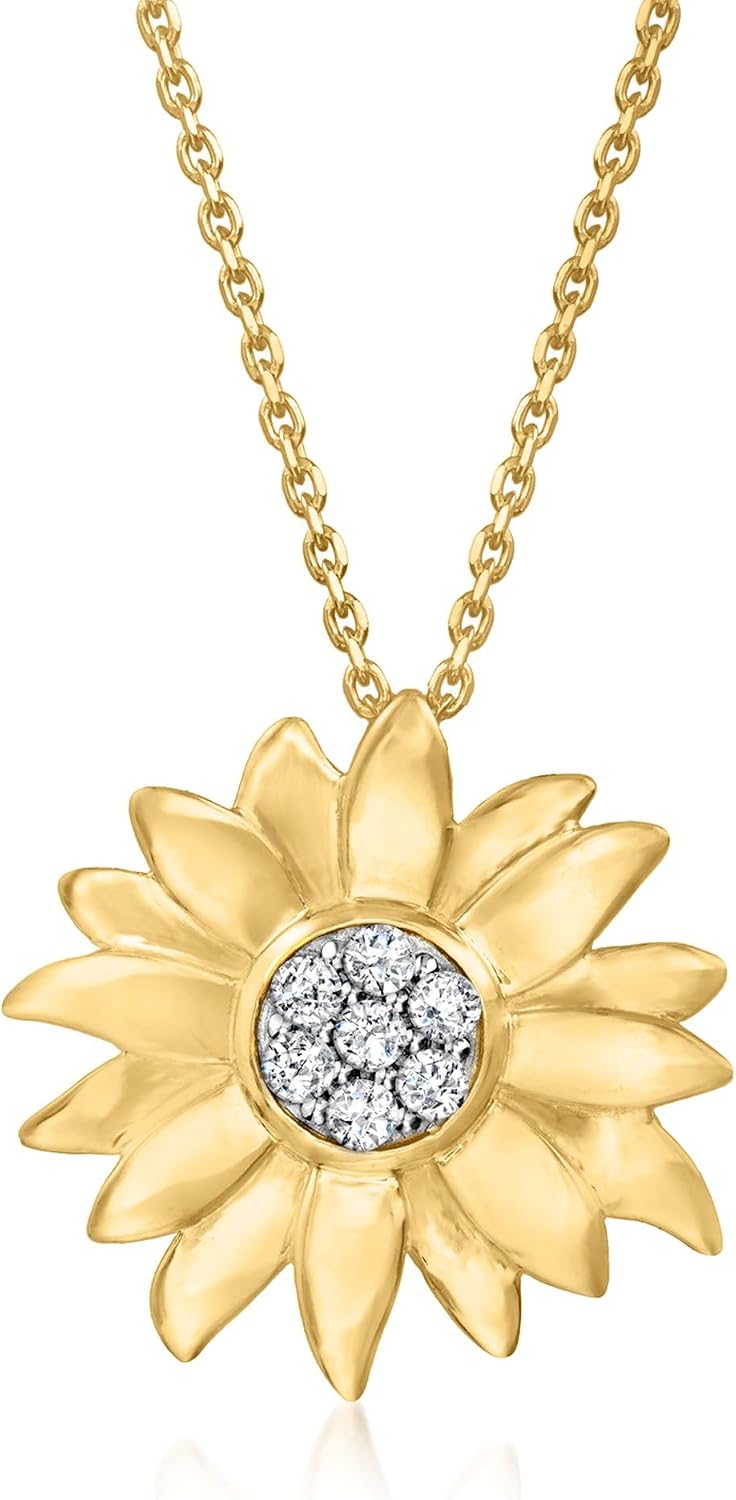 Ross-Simons 0.15 ct. t.w. Diamond Sunflower Pendant Necklace in 18kt Gold Over Sterling