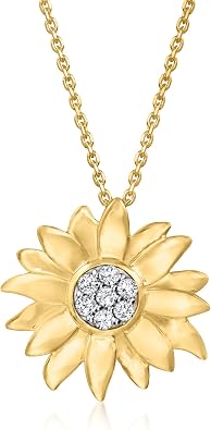 Ross-Simons 0.15 ct. t.w. Diamond Sunflower Pendant Necklace in 18kt Gold Over Sterling