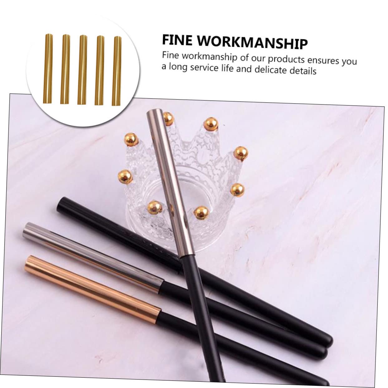 Metal Manicure Pen Protector Caps 5Pcs Zinc Alloy Lightproof Gold